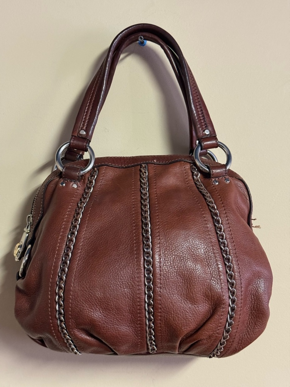 B. MAKOWSKY Brown Leather Chain-Trim Shoulder Bag